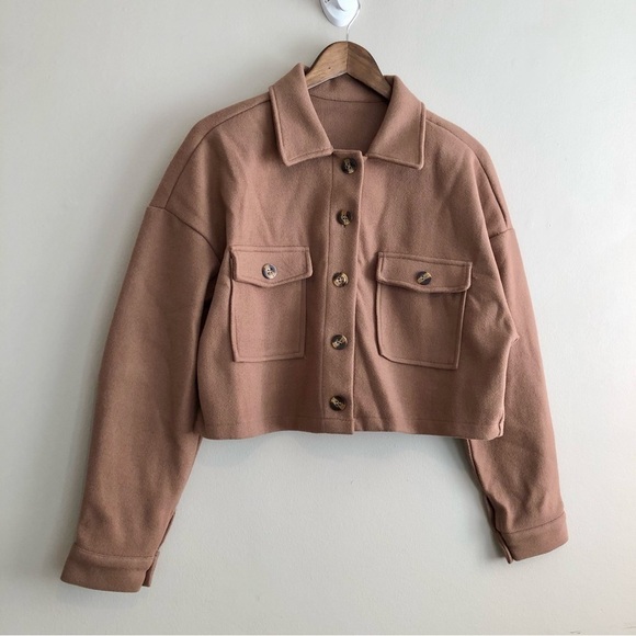 SHEIN Jackets & Blazers - Shein Soft Comfy Fall Long Sleeve Button Down Crop Jacket Coat Top Brown